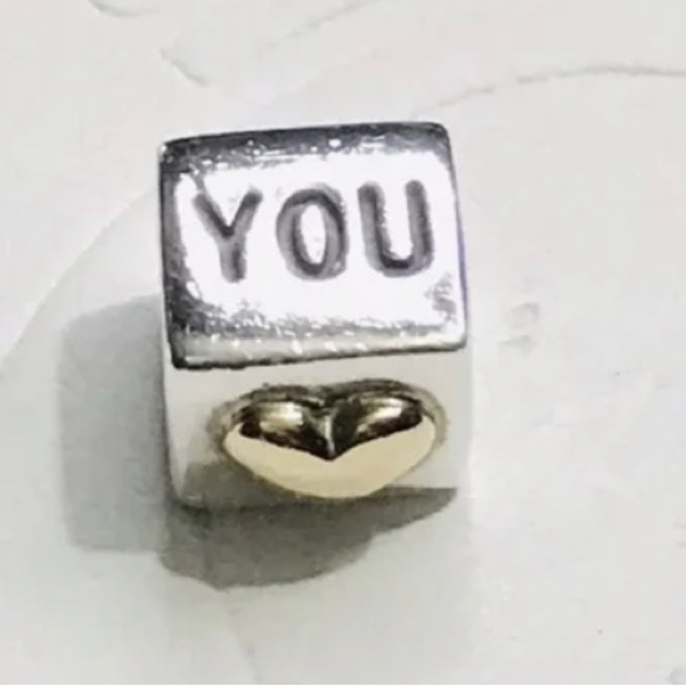 Pandora Retired I Love You Block Charm 14k Gold heart